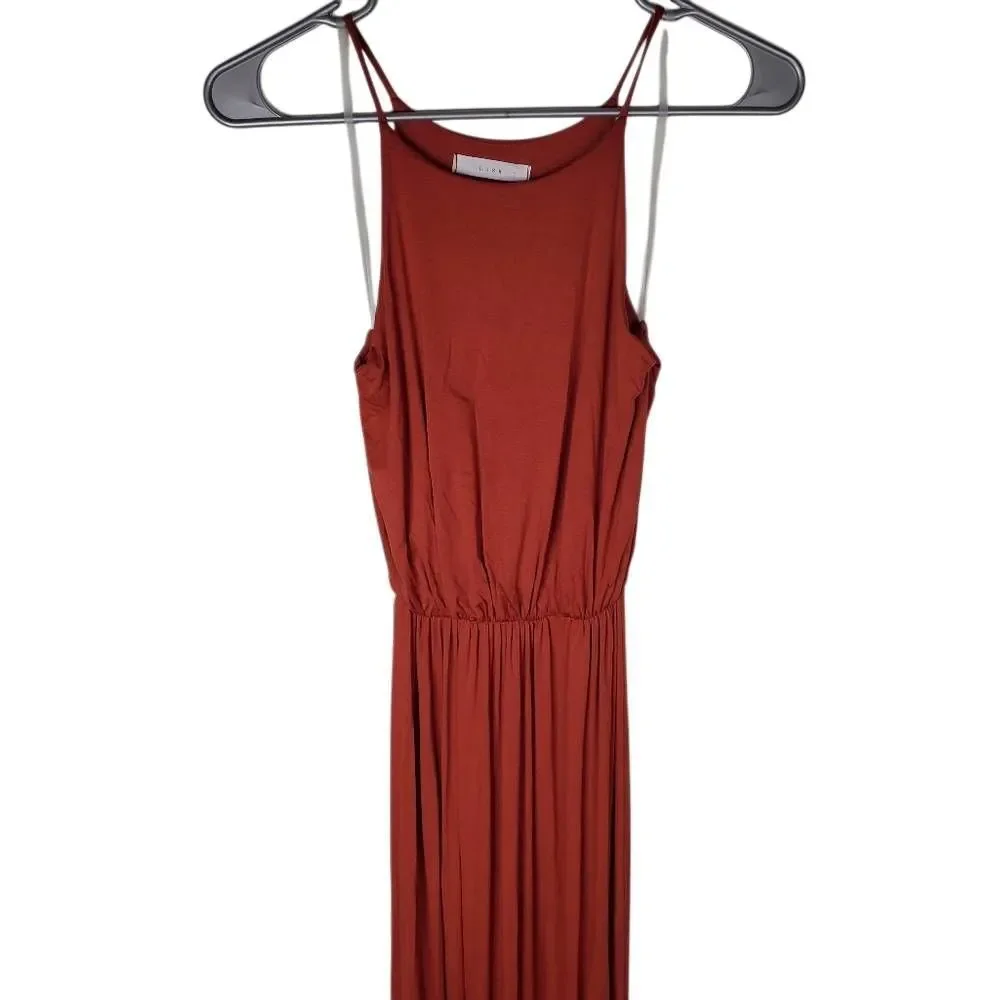 NWT Lush Spaghetti‎ Strap Blouson Jersey Maxi Dress Tandoori Spice Rust Small